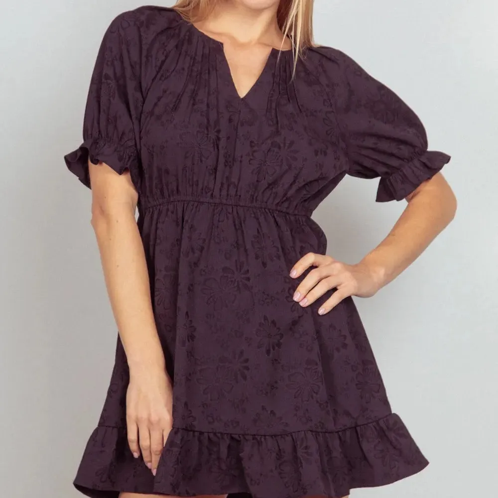 Floral Textured Woven Ruffled Mini Dress