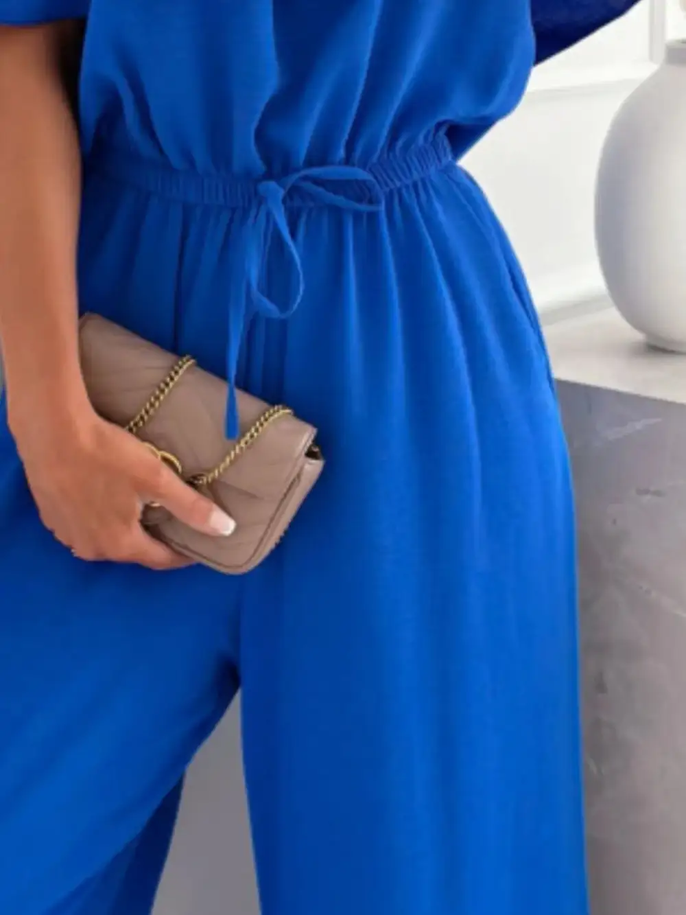 Shoulder Ruffled Wide Leg Jumpsuit