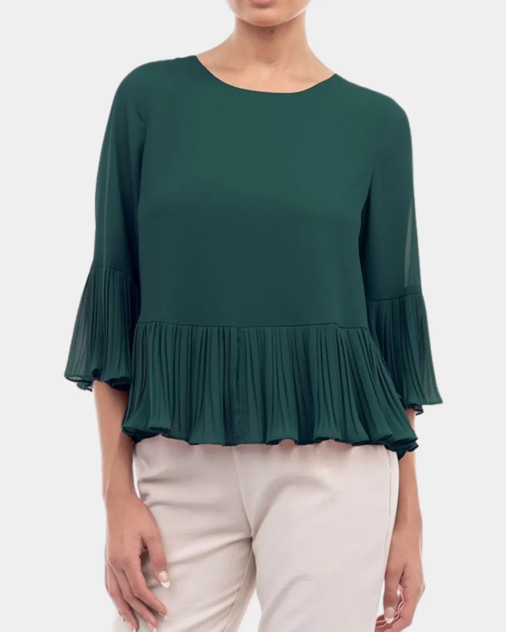 3/4 Pleated Blouse - Deep Forest
