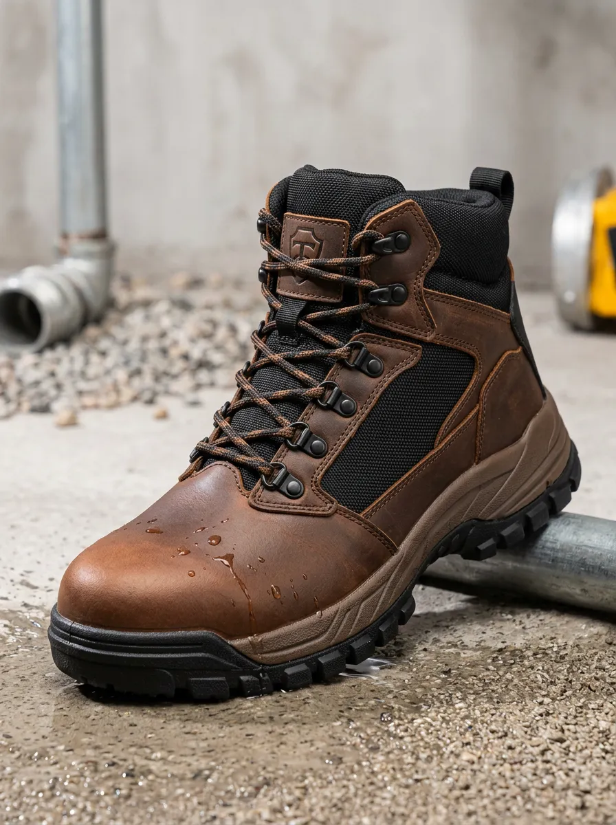 Men's Waterproof Leather Brown Tactical Printed Work Boots