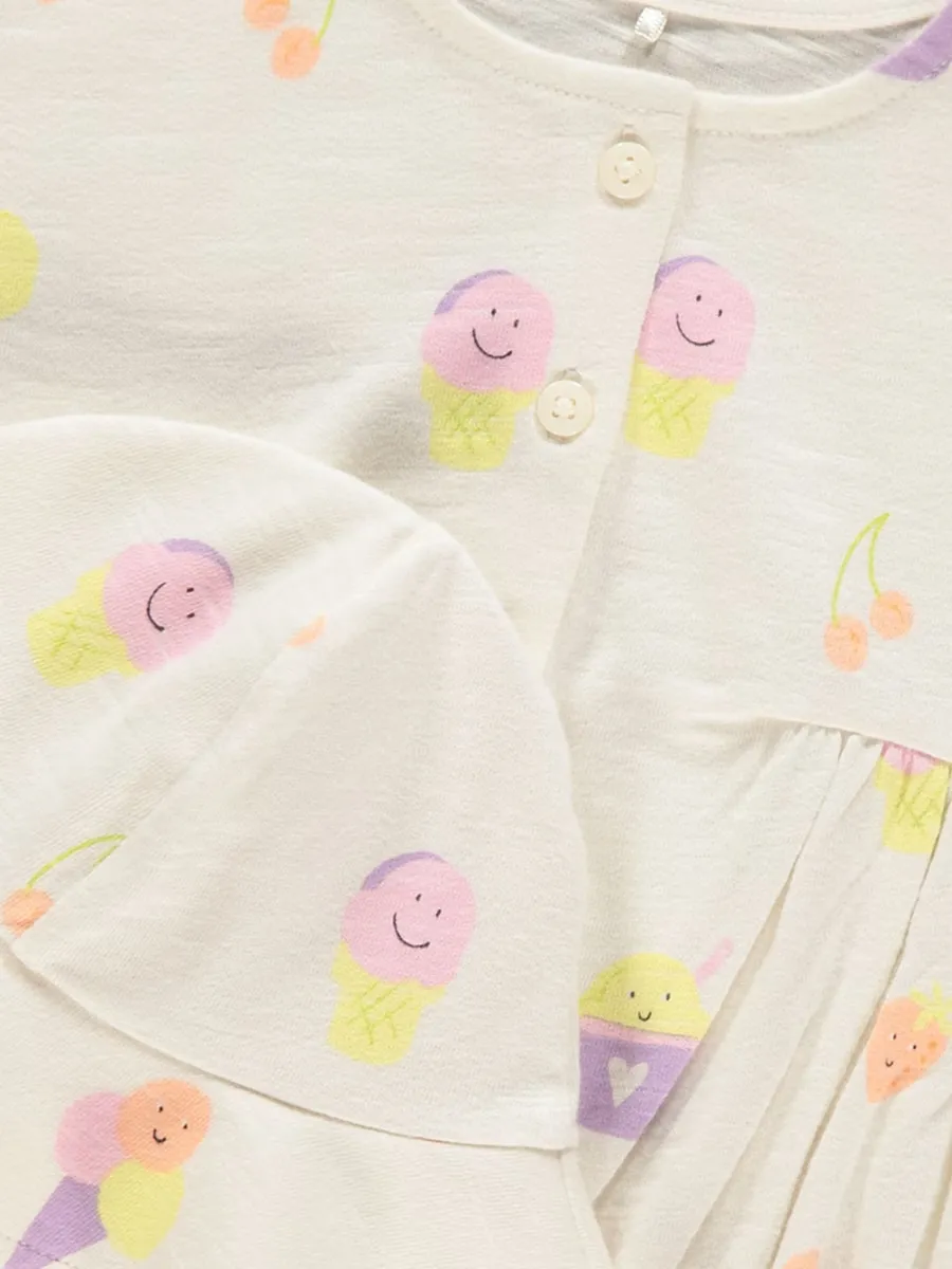 Ice Cream Sleeveless Romper and Bucket Hat Set