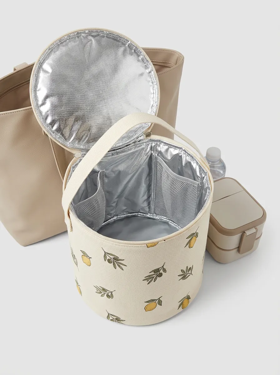 Lemon Olive Pattern Insulated Printed Lunch Bag