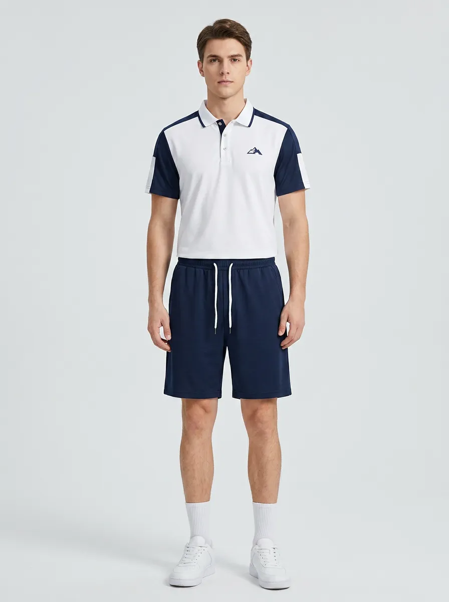 Men's Outdoor Hiking Mountain Printed Polo Shirt and Shorts Set