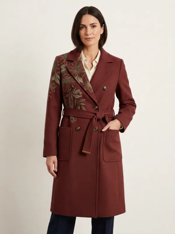 Women's Floral Botanical Pattern Wool Coat