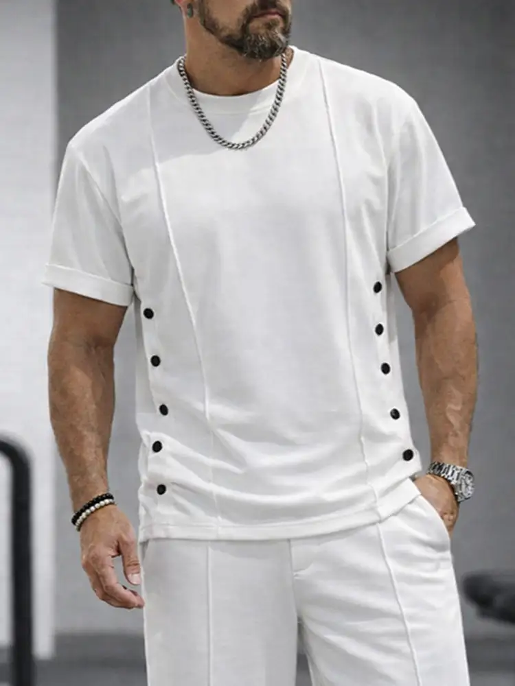 Athleisure Button Detail T-Shirt Shorts Set