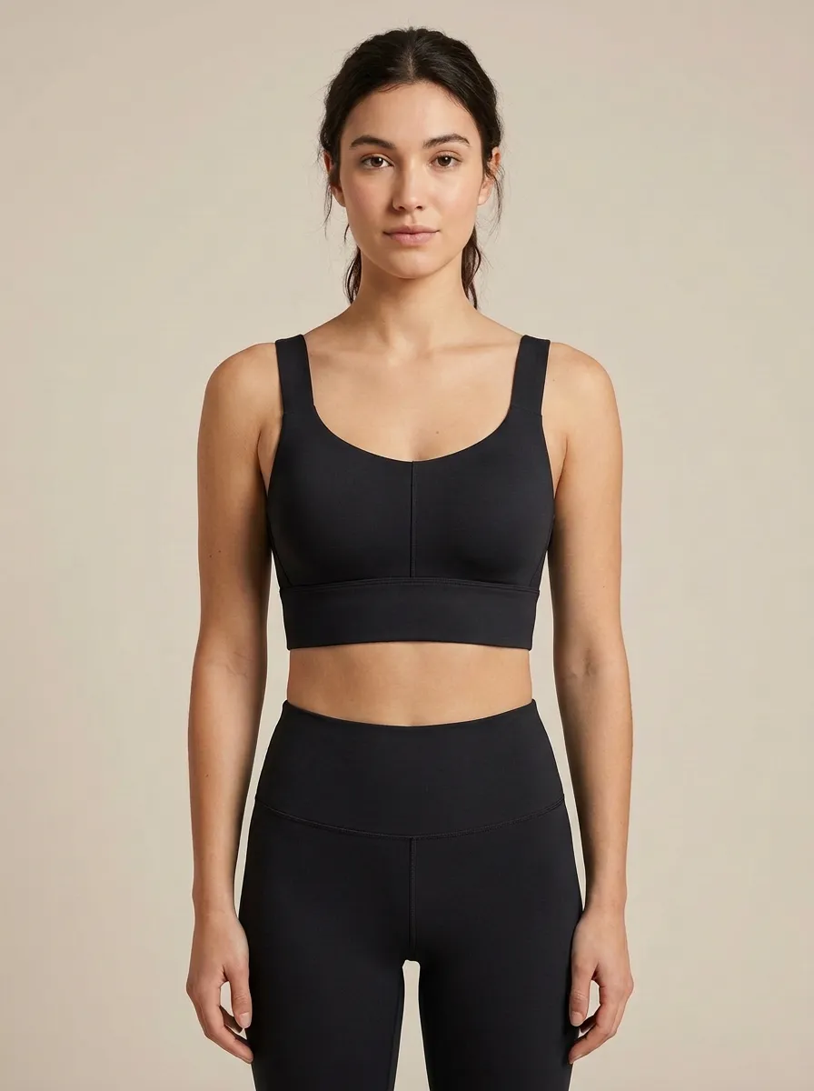 Women's Rose-Detail Scoop-Neck Vertical-Seam Sports Bra