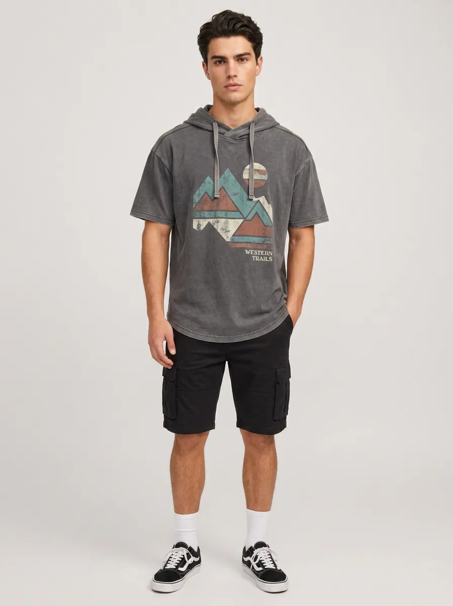 Men's Western Trails Mountain Sunset Printed Hooded T-shirt