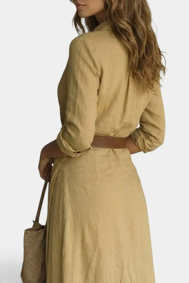 Shirt-Style V-Neck Maxi Dress