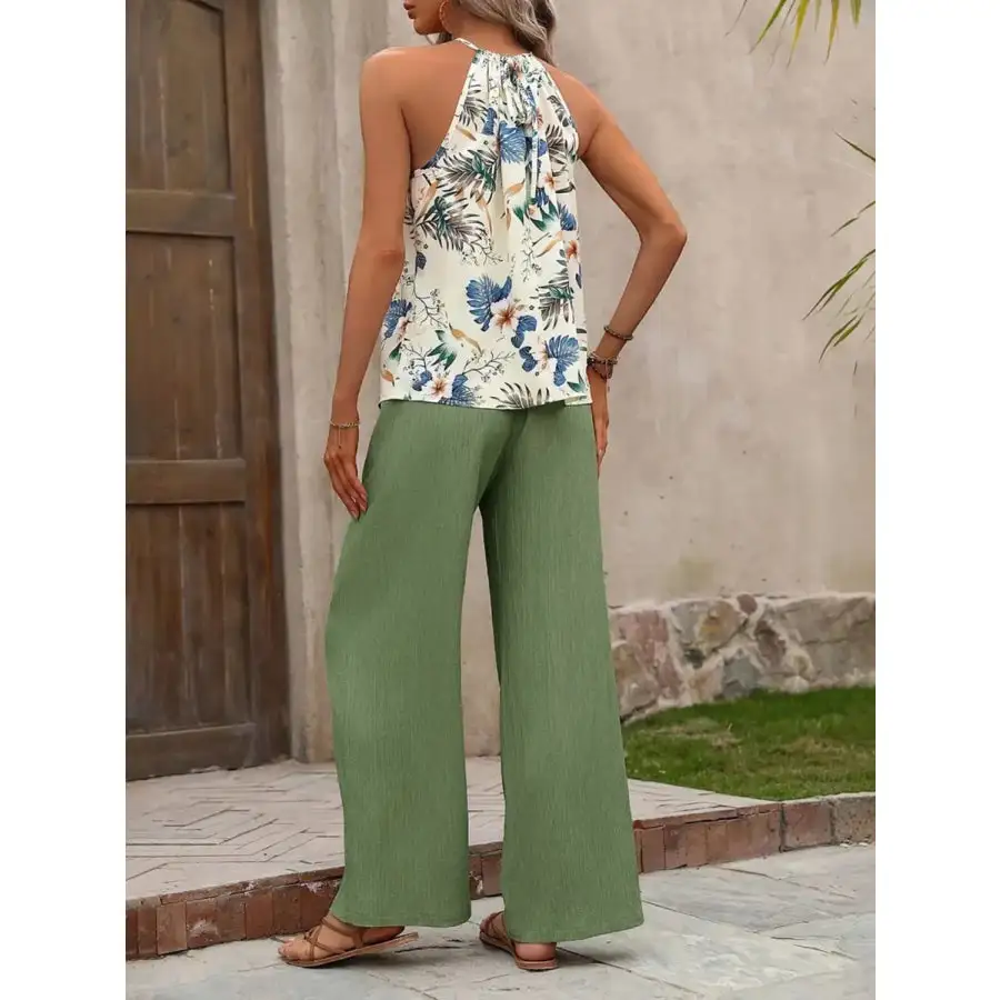Printed Tank Top and Wide Leg Pants Set