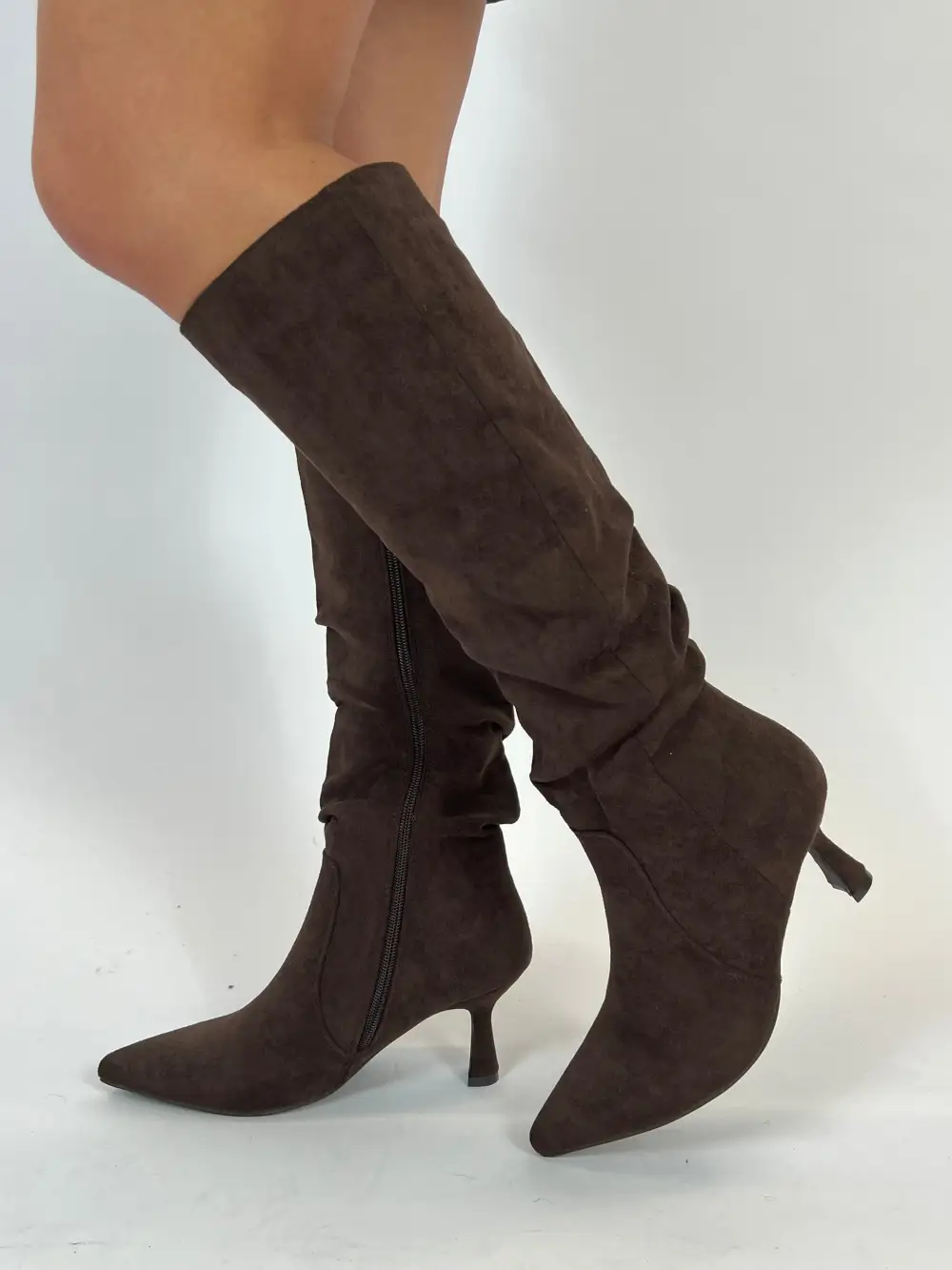 Fitted Suede Look Heeled Boots