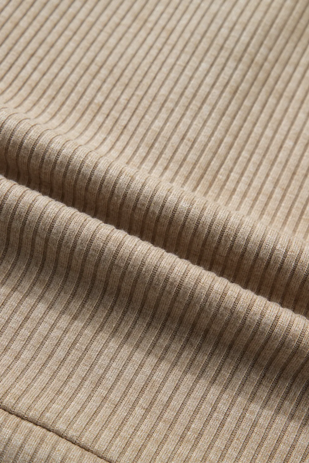 Beige Ribbed Knit Denim Patchwork Top