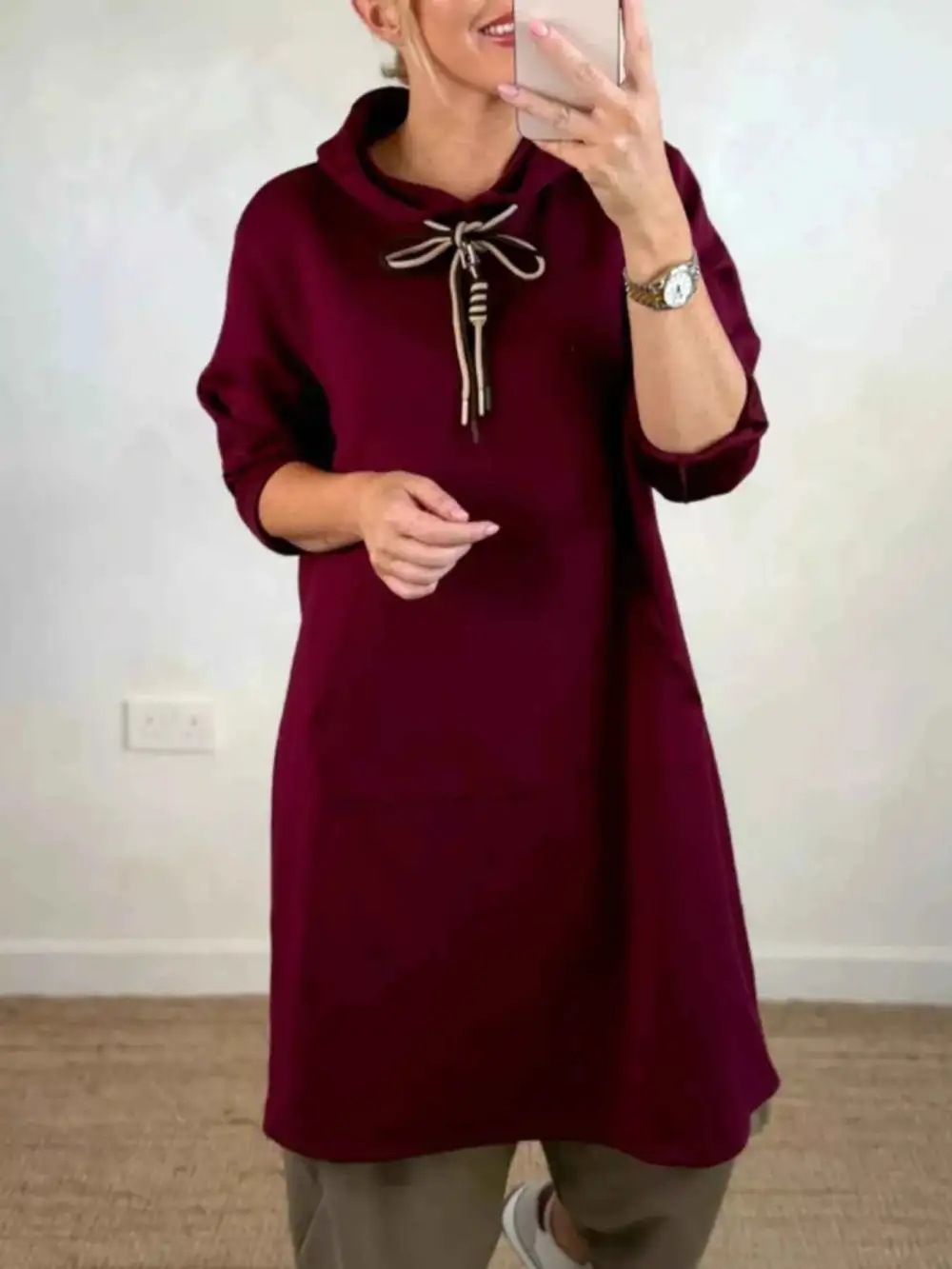 Plus Size Casual Drawstring Hooded Sweatshirt Dress