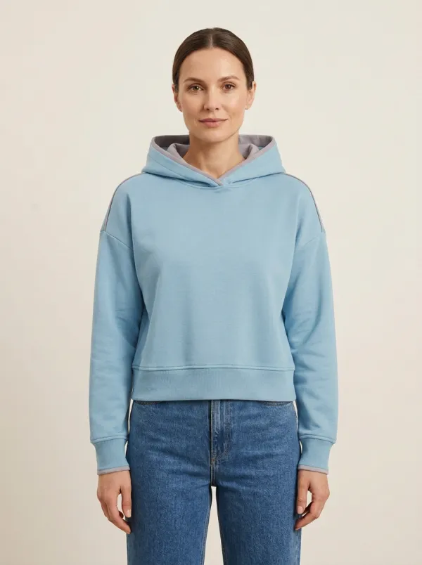 Women's Contrast-Lined Pocketless Cropped Pullover Hoodie