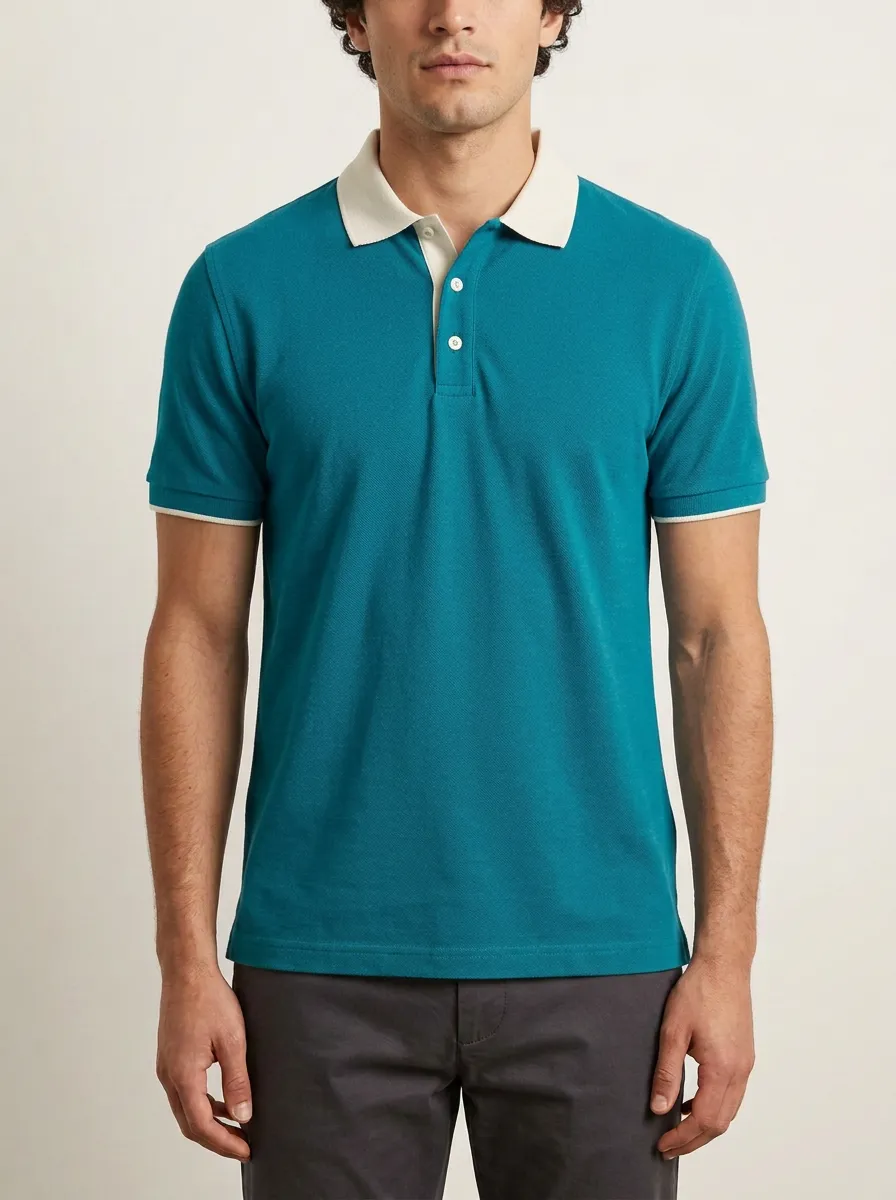 Men's Casual Minimalist Grey Contrast Collar Polo Shirt