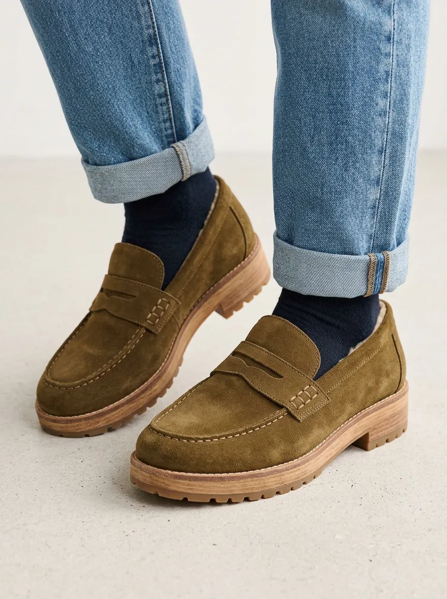 Women's Trail Penny Suede Wood Sole Loafers