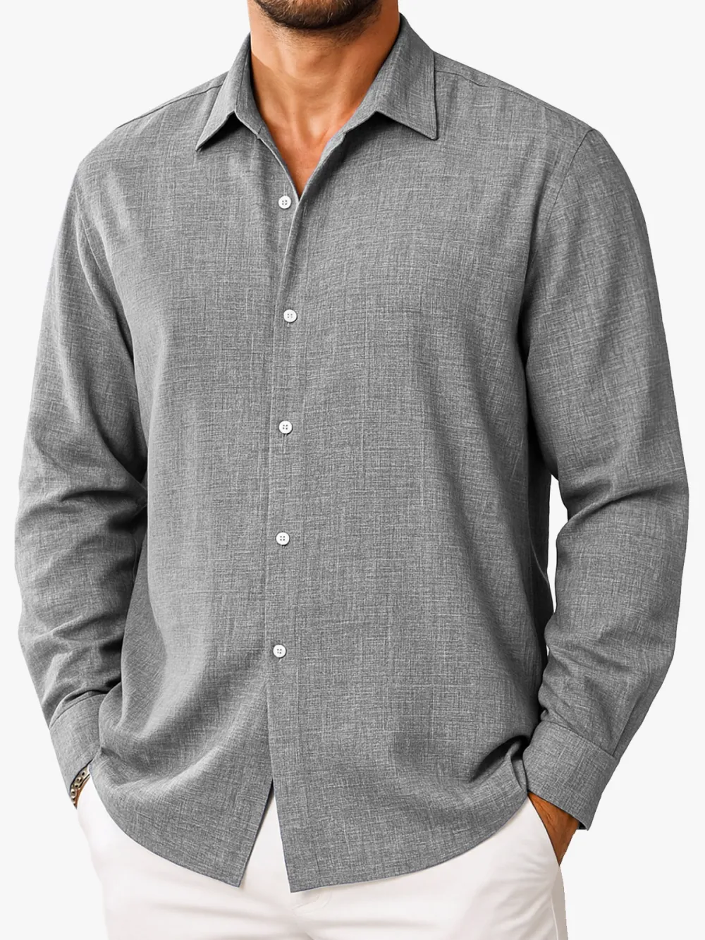 Easy Fit Long Sleeve Open Collar Shirt