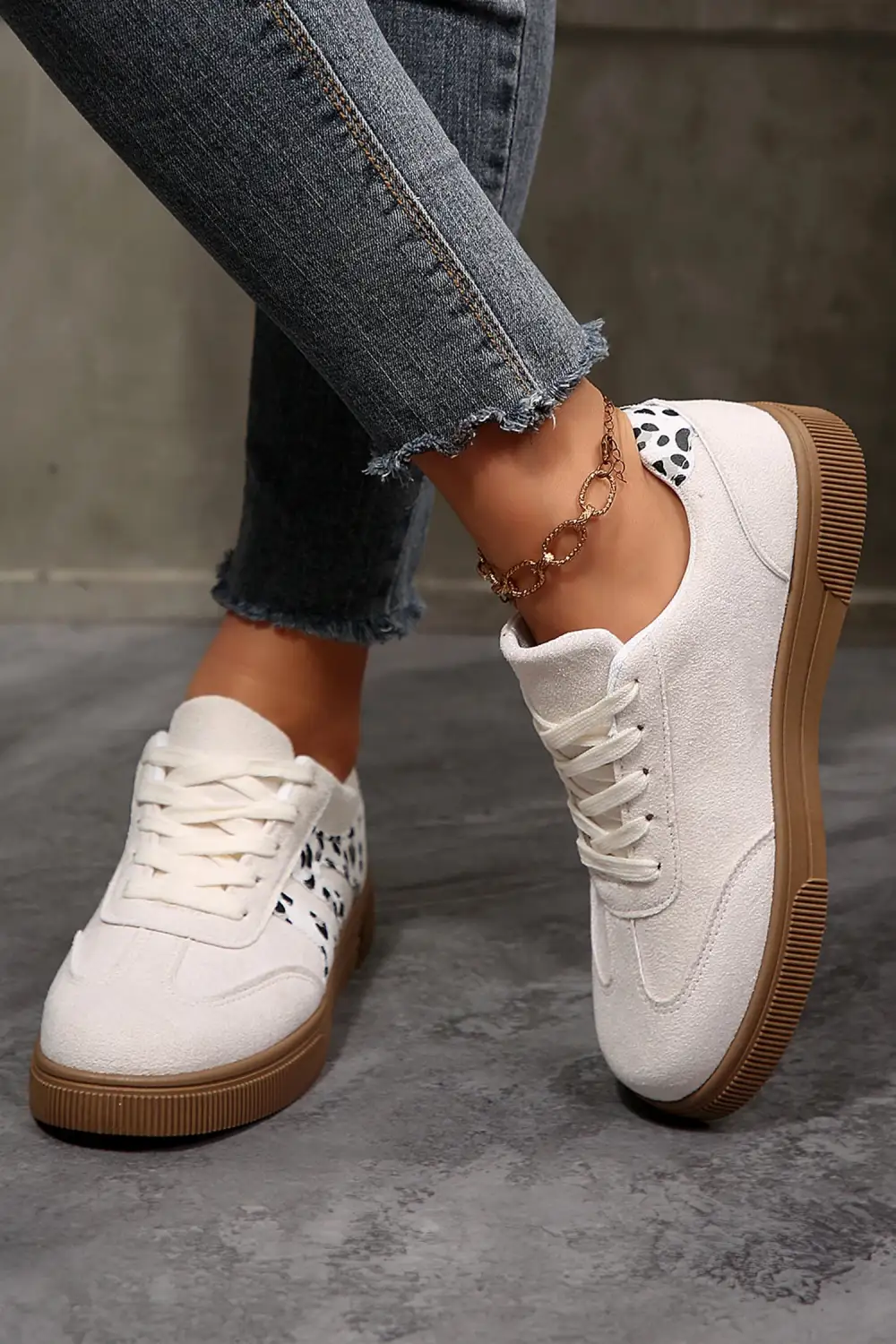 Leopard Faux Suede Colorblock Lace-Up Casual Sneakers
