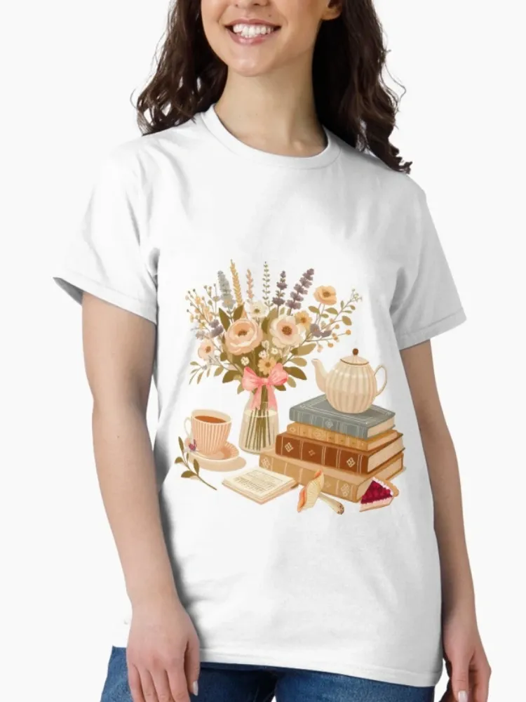 Women's Stylish Cozy Floral Print Crew Neck Short-Sleeve T-Shirt