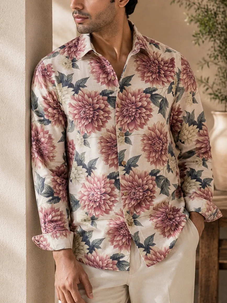Modern Slim Fit Printed Linen Men's Formal Shirt