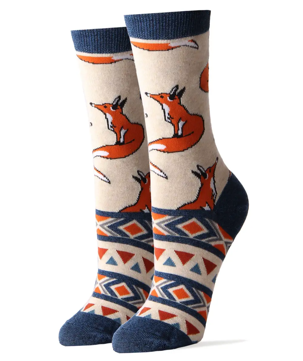Cotton Blend Fox Motif Crew Socks