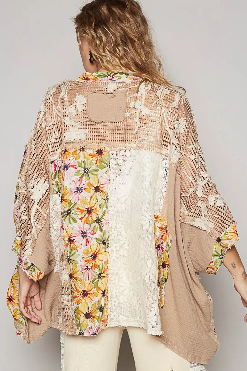 Open Front Crochet Oversized Dropped Shoulder Cardigan