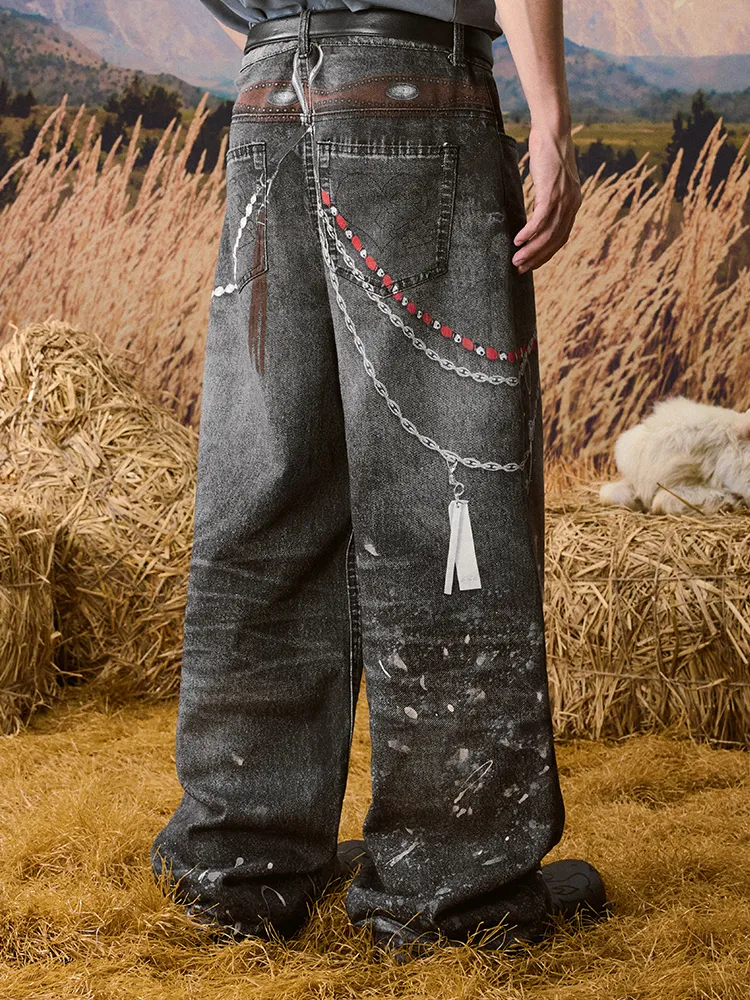 Dimensional Chain-Print Vintage Jeans