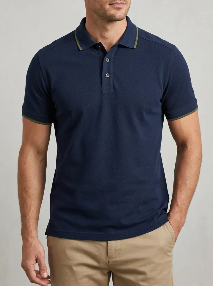 Men's Casual Navy Contrast Trim Printed Polo Shirt
