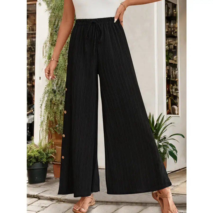 Casual Tied Slit Wide Leg Pants