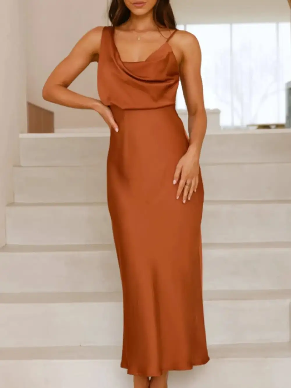 Balanced Detail Satin Midi Dress