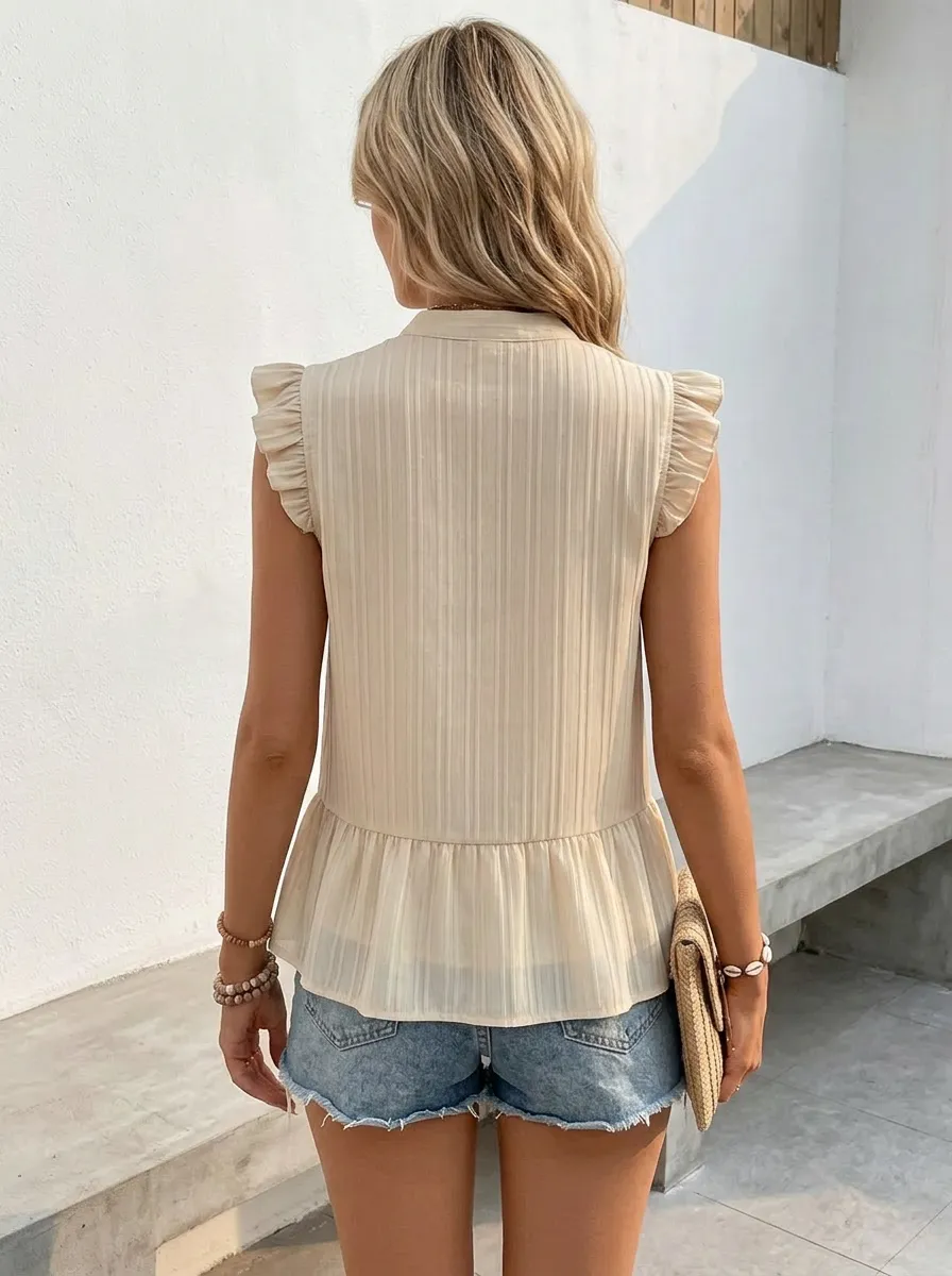 Boho Embroidered V-Neck Ruffle Trim Printed Top