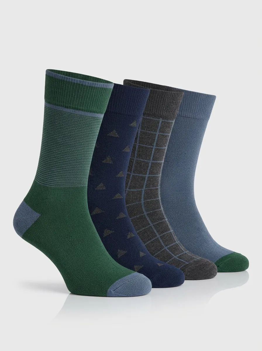 Geometric Ribbed Texture Crew Length Outdoor-Inspired Men's Crew Socks Four-Pair Pack