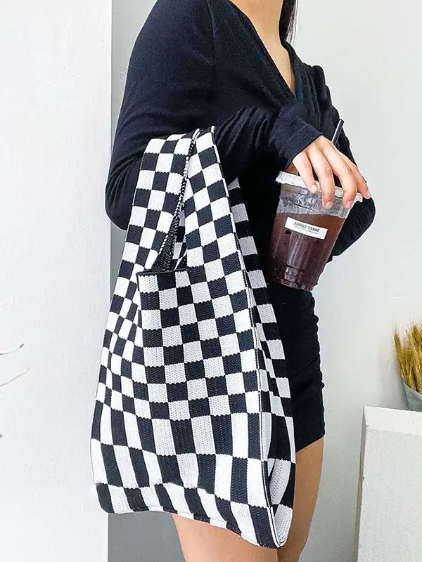Plaid Woven Everyday Tote Bag