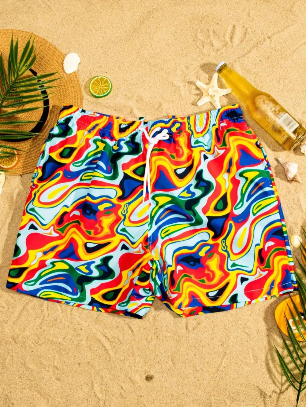 Men's Allover Print Drawstring Pocket Swim Trunks
