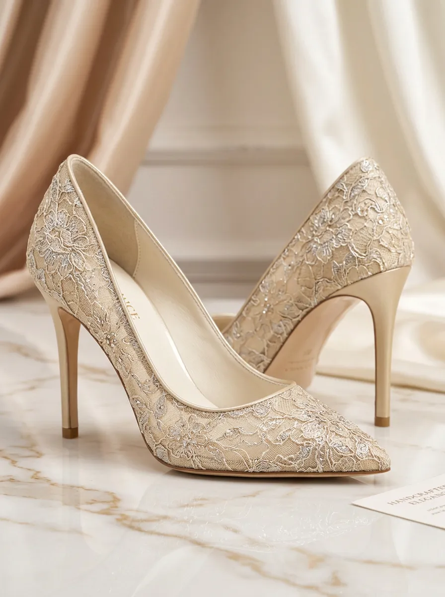 Floral Lace-Detail Embroidered Bridal Women's Formal High Heels