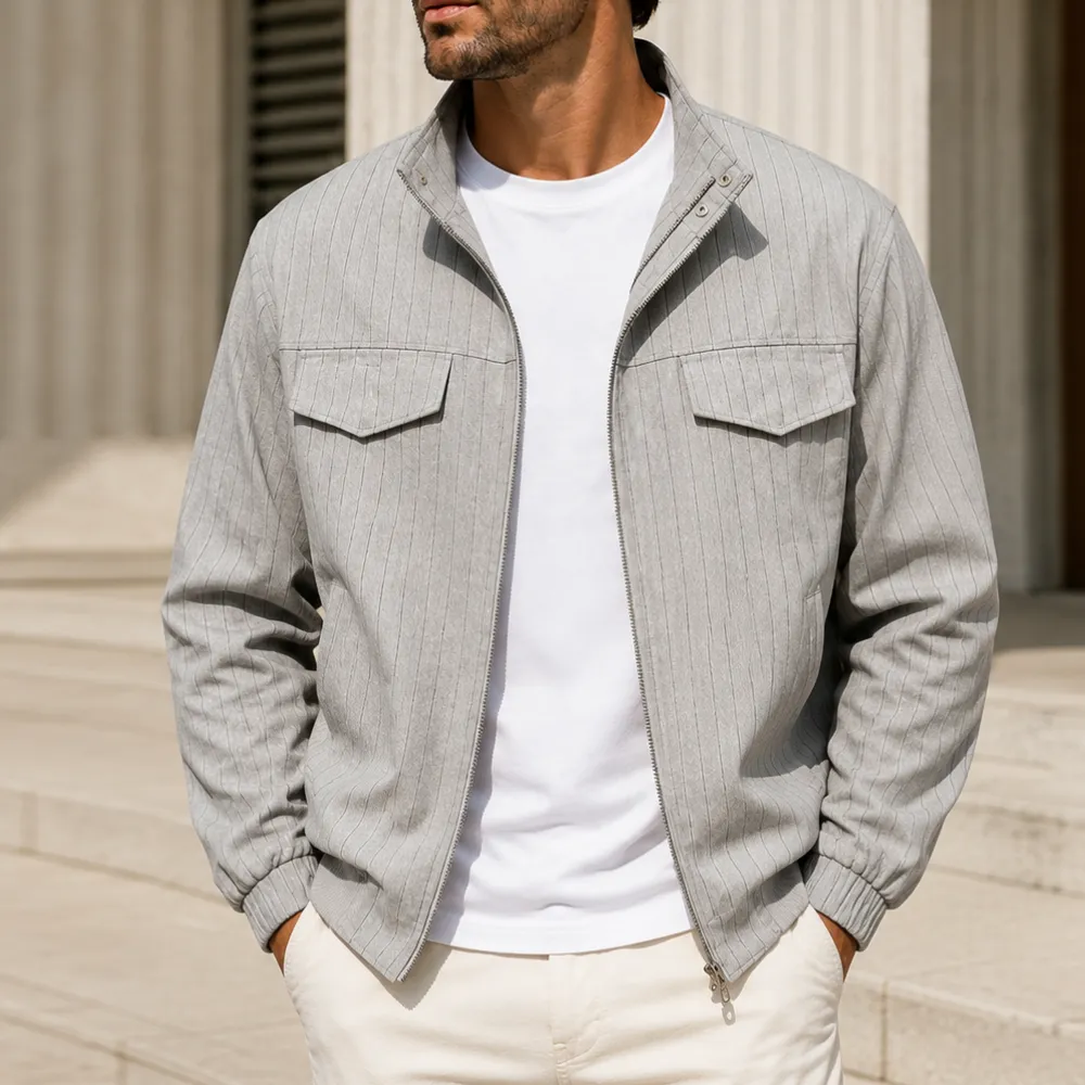 Pinstripe Utility Zip Jacket