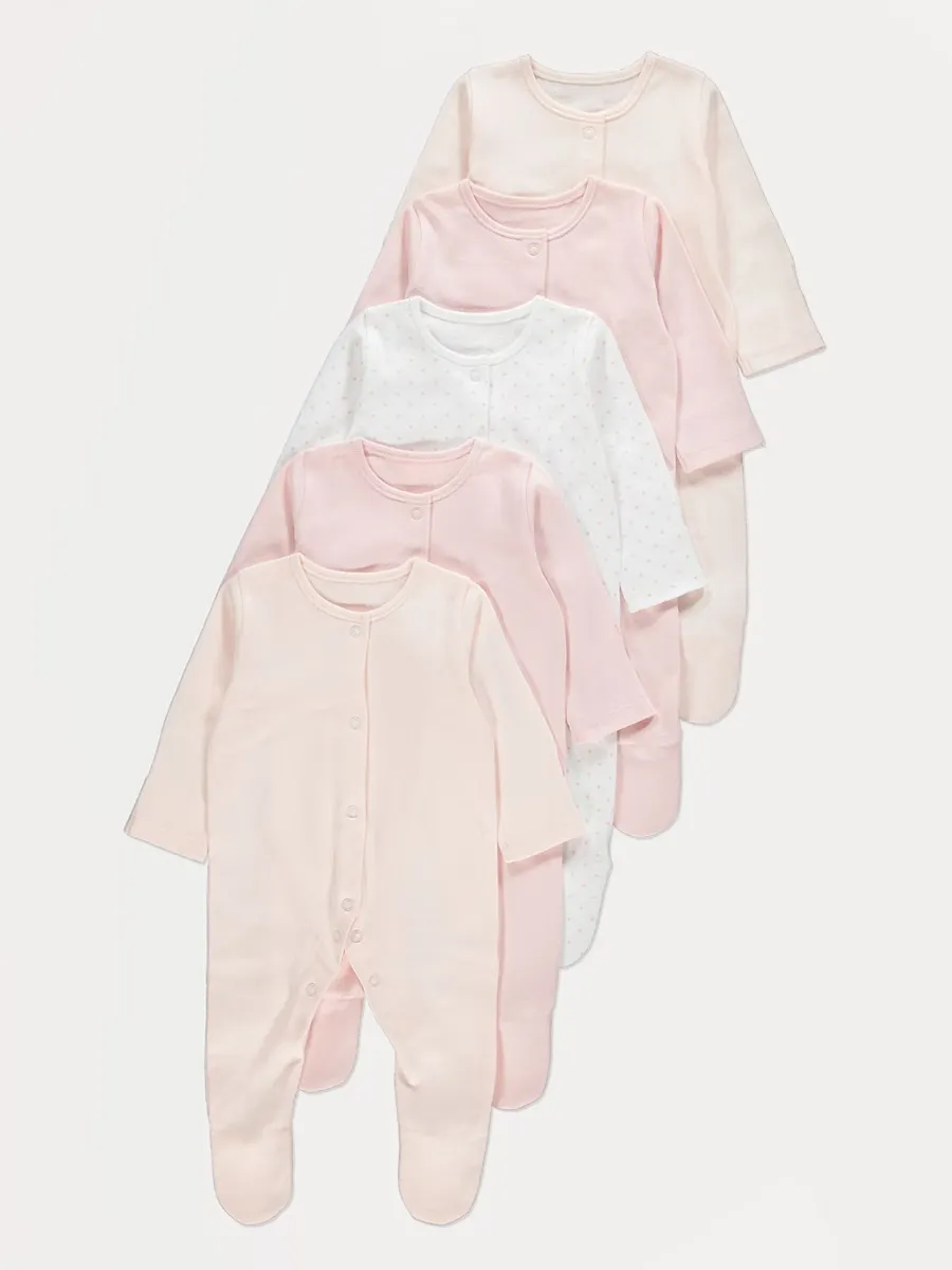 Pink Long Sleeve Sleepsuits 5 Pack