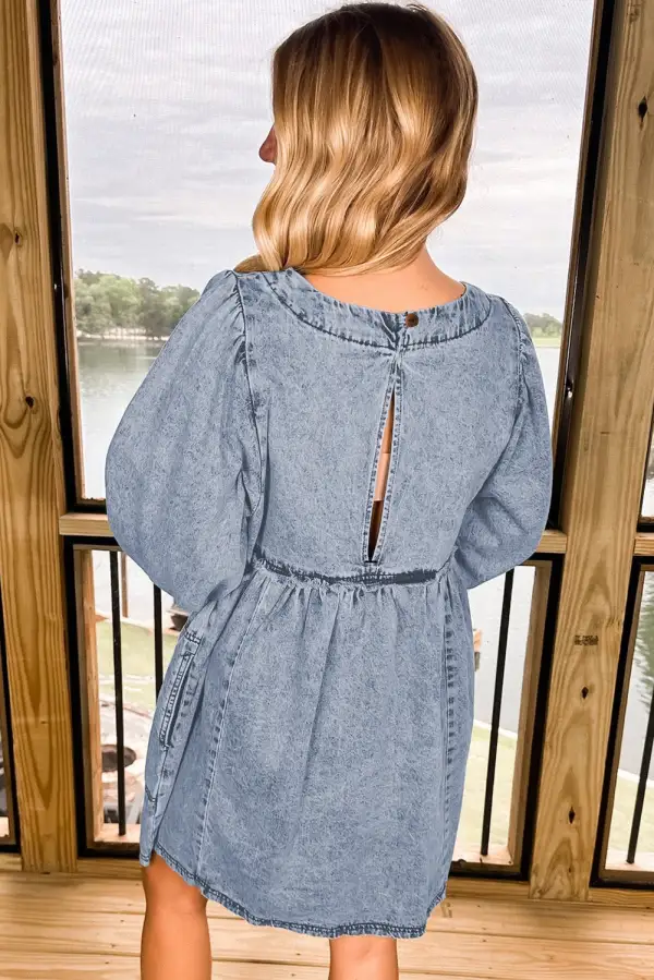 Light Wash High Waist Loose Fit Denim Mini Dress