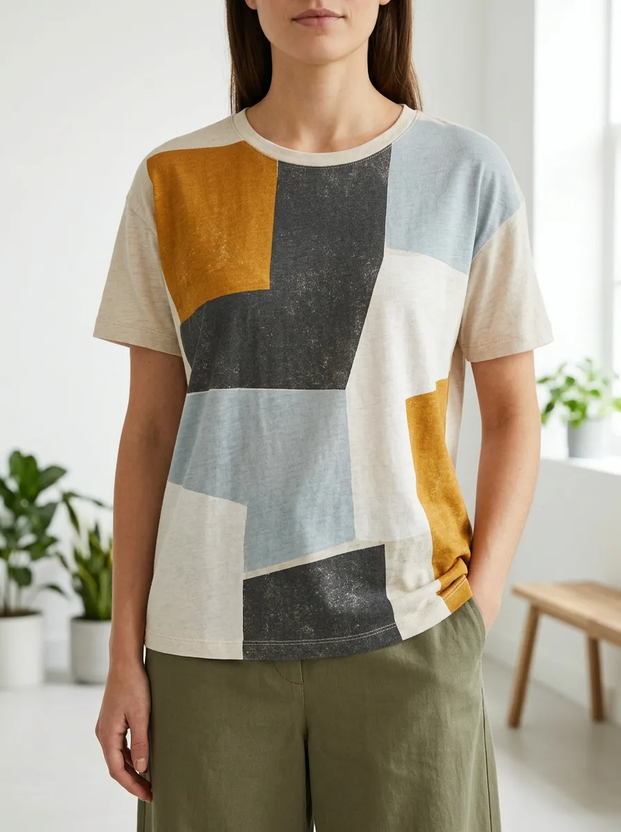 Women's Abstract Geometric Colorblock Printed T-shirt