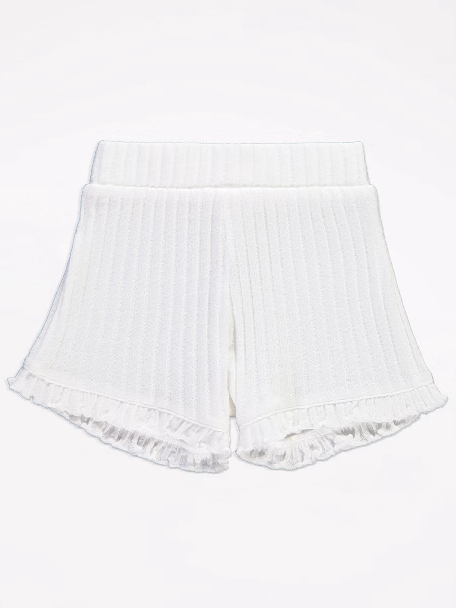 White Ribbed Peplum Cami and Shorts Set detail 1