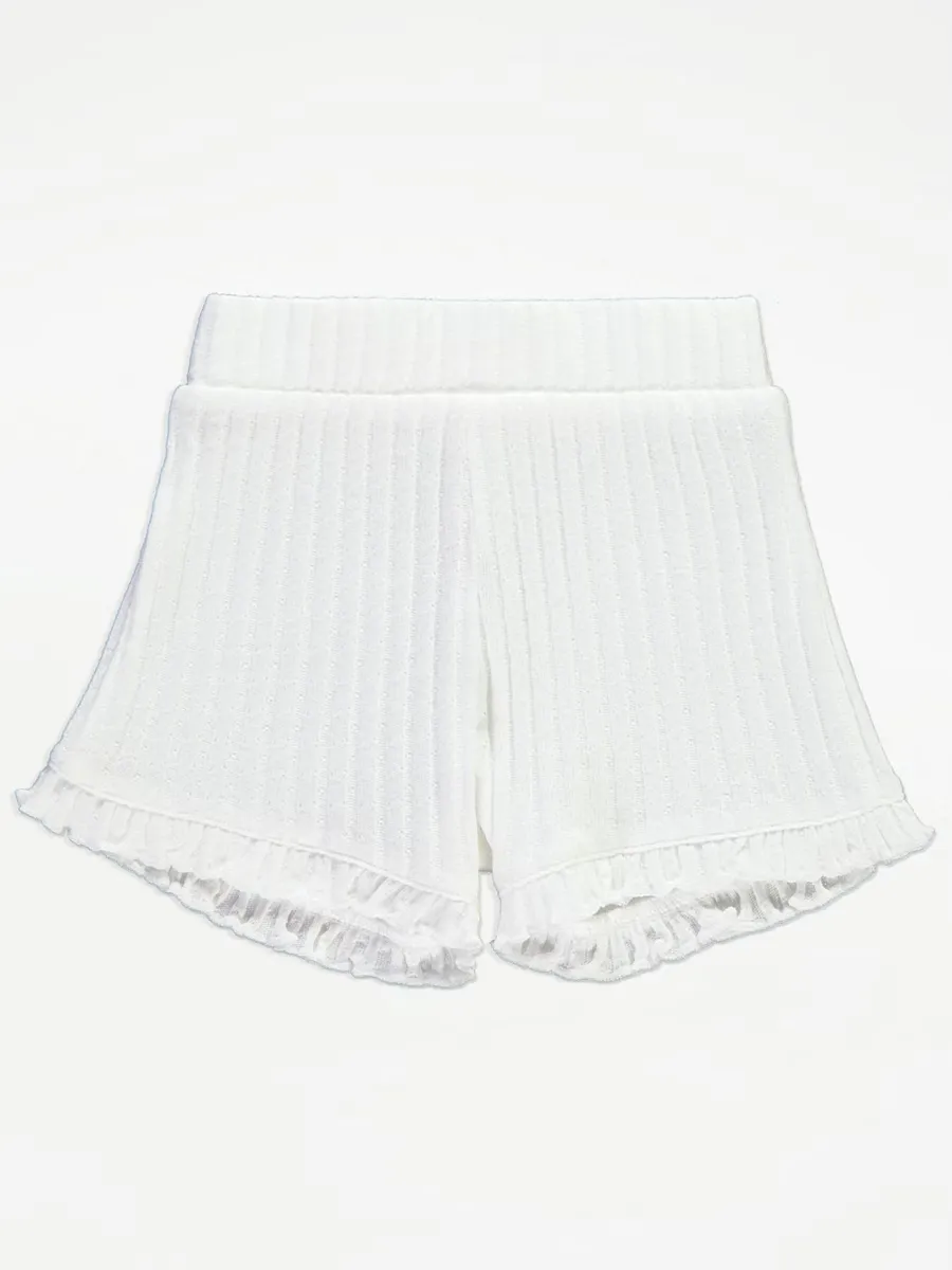 White Ribbed Peplum Cami and Shorts Set