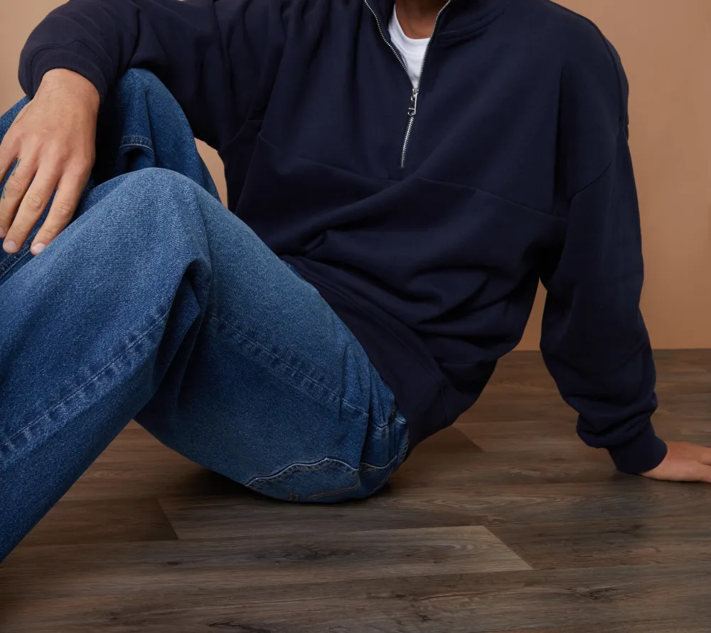 Men's Navy Relaxed-Fit Half-Zip Sweatshirt