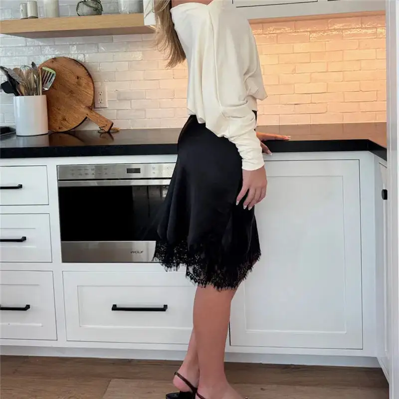 Midi Lace Satin Skirt
