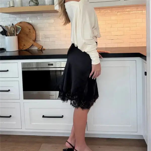 Midi Lace Satin Skirt