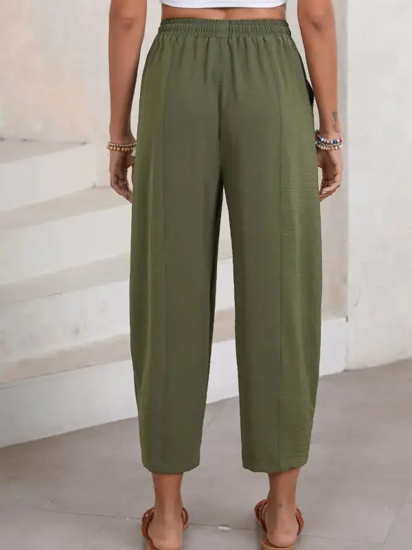 Full Size Drawstring Wide Leg Cropped Pants Plus Size
