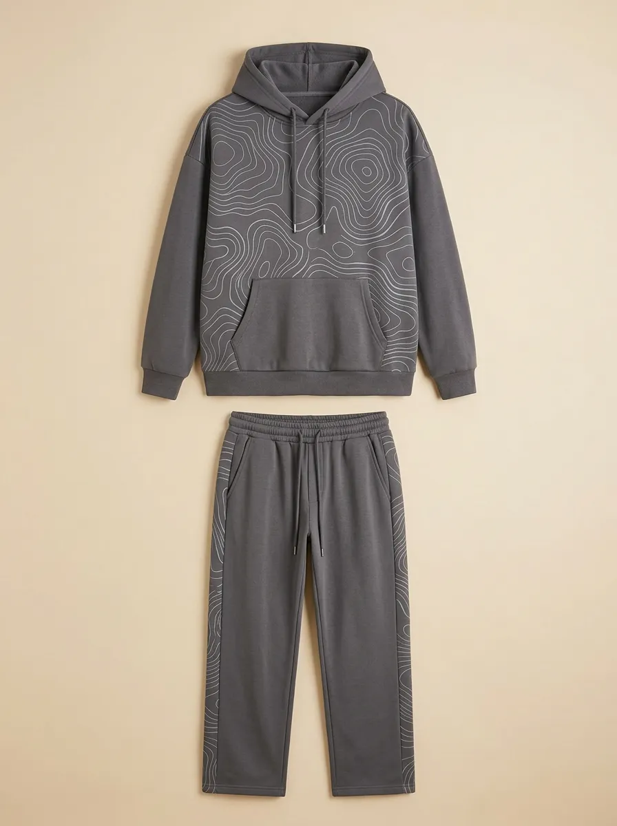 Men's Urban Outdoor Adventure Topographic Map Print Jogger Set