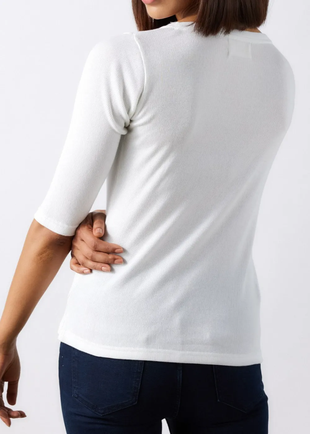 Soft White Ribbed V-Neck Tee