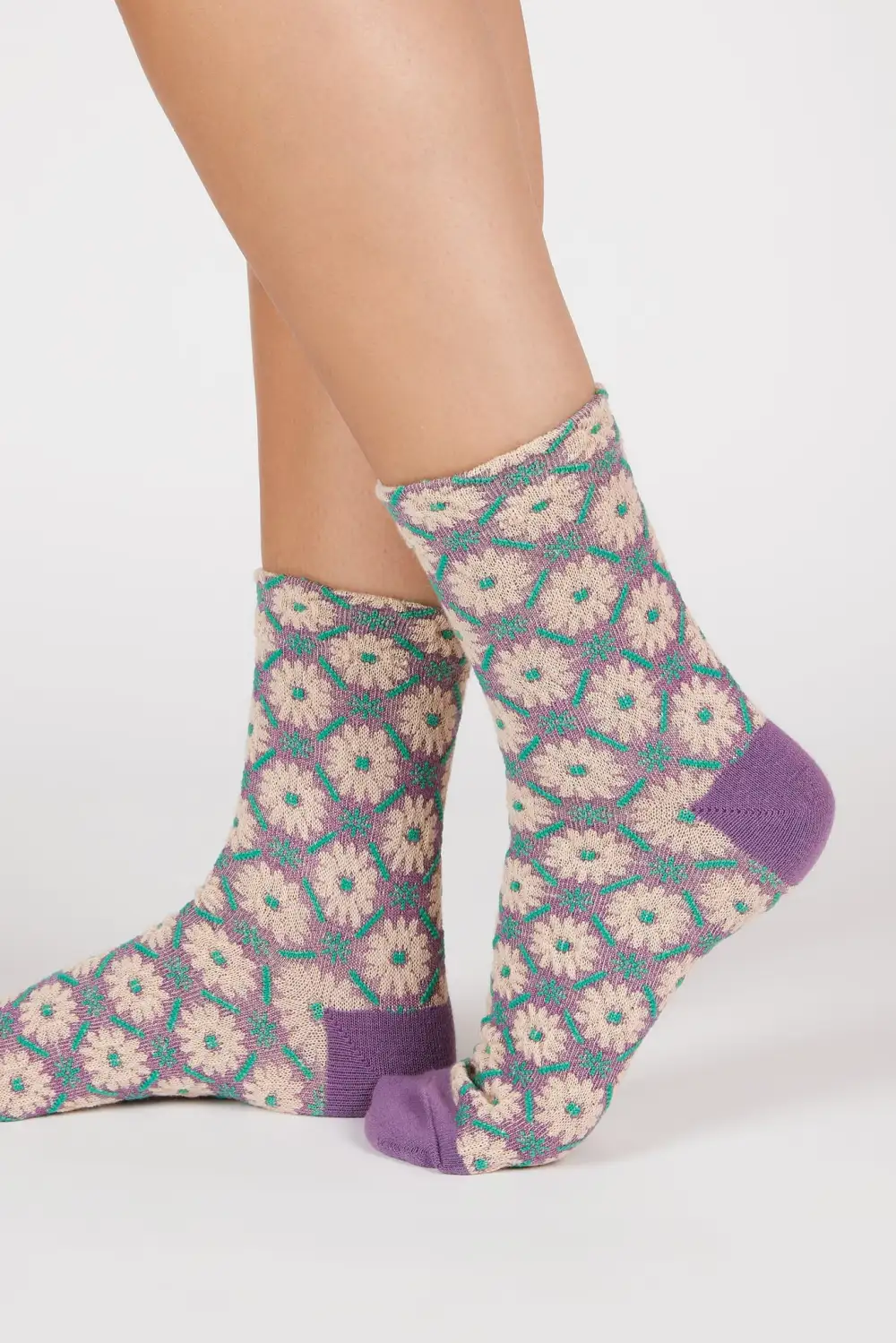 Floral Diamond Grid Socks