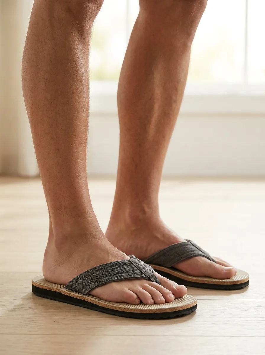 Men's Casual Summer Beach Grey Canvas Printed Flip Flops