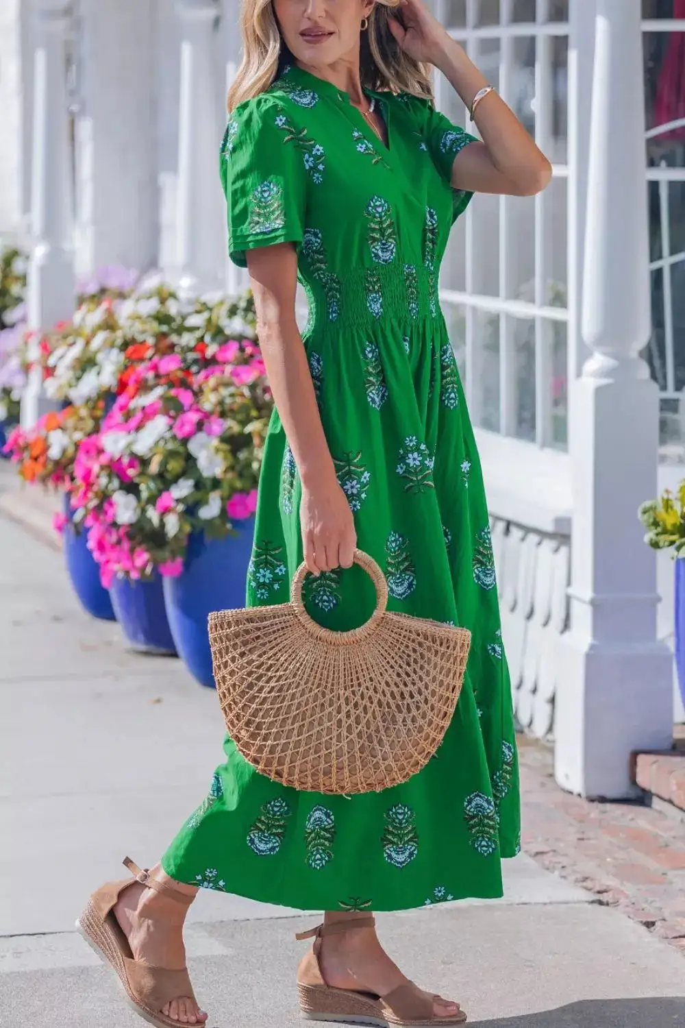 Floral Printed Smocked Maxi Dress