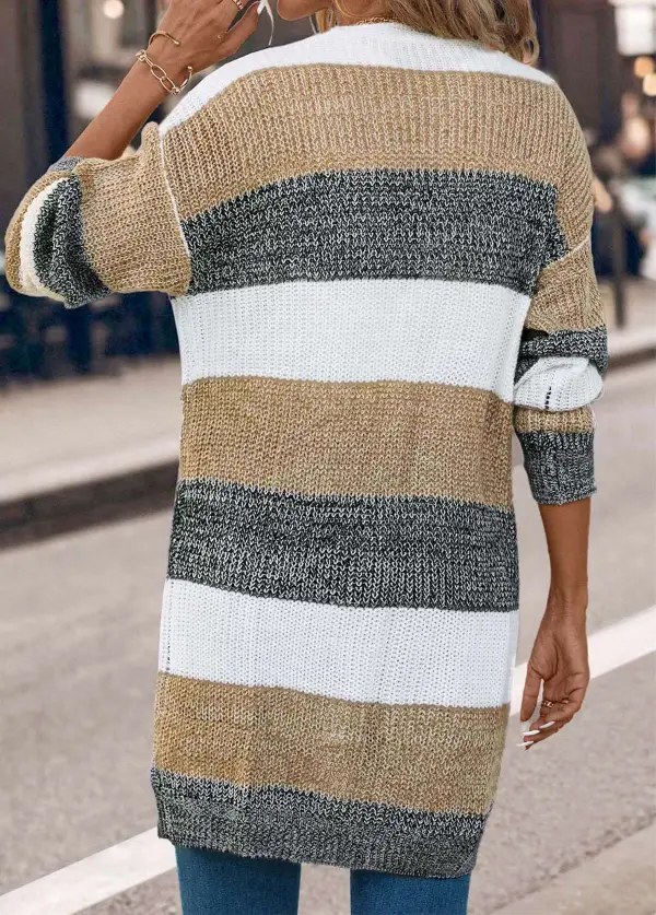 Dark Grey Weave Long Sleeve V Neck Coat